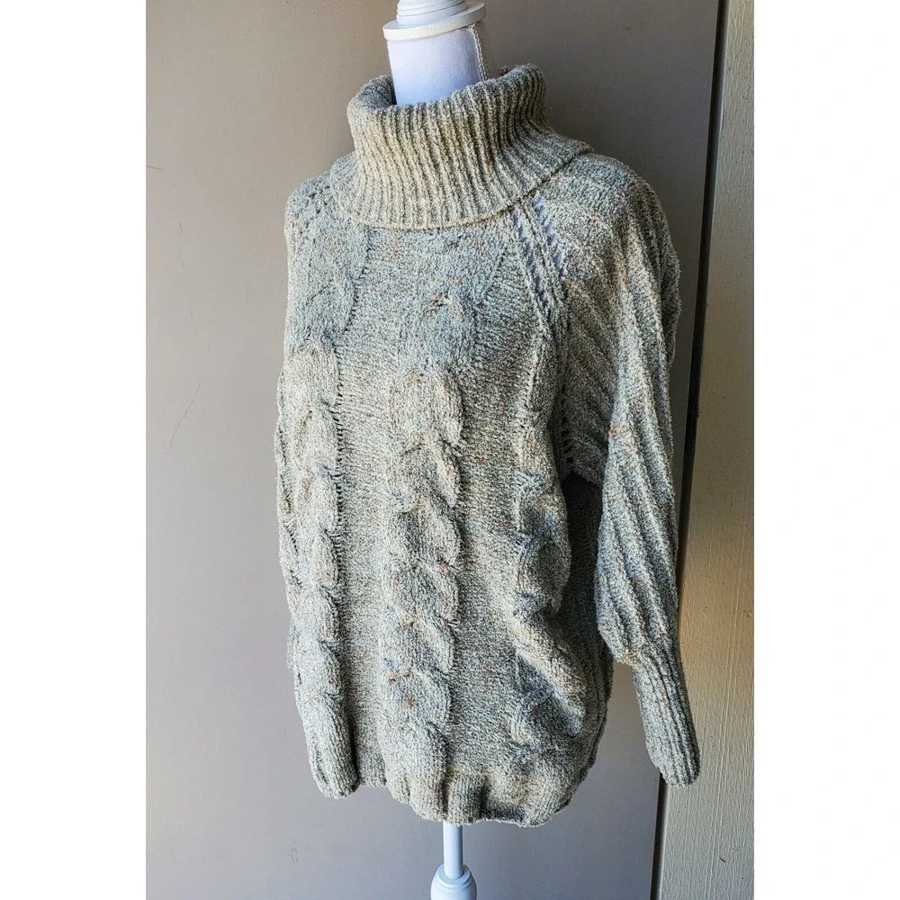 Moon & Madison Turtleneck Sweater Womens Small Green‎ Cable Knit Long Sleeve